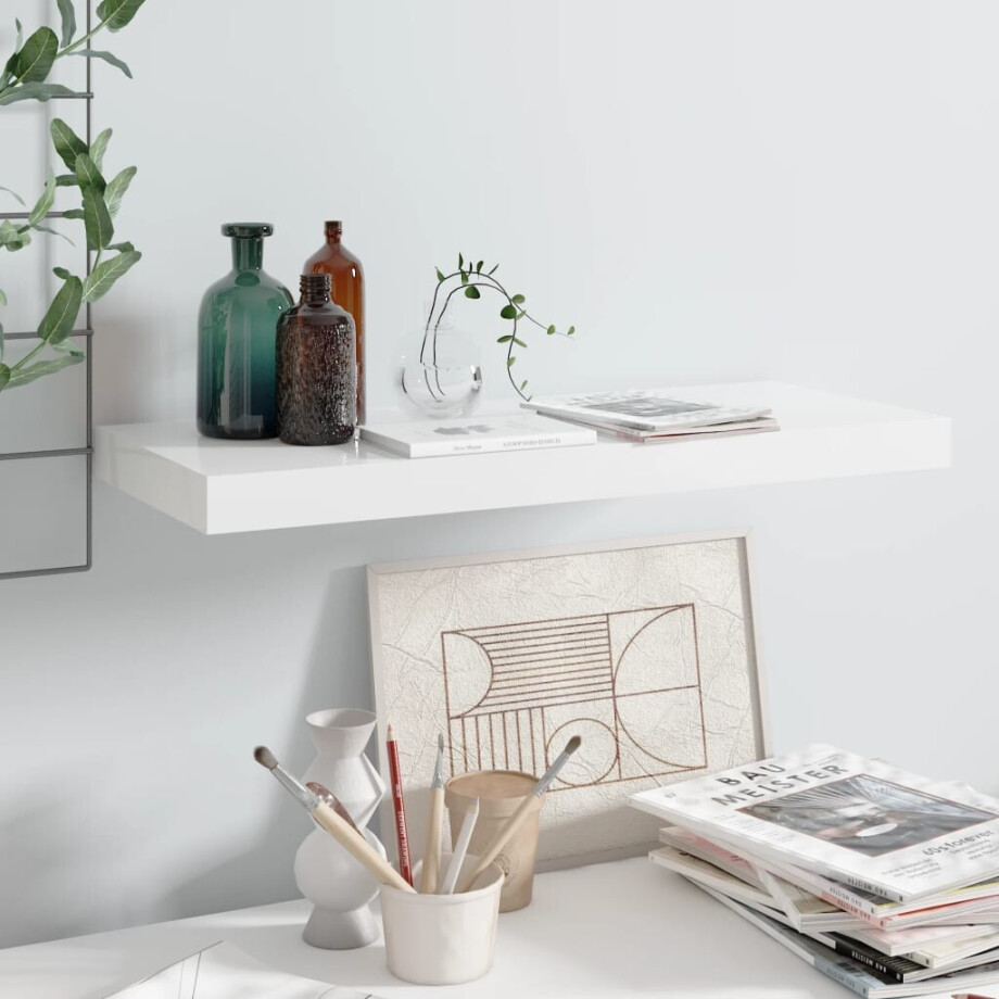 vidaXL Wandschap zwevend 60x23,5x3,8 cm MDF hoogglans wit afbeelding 1