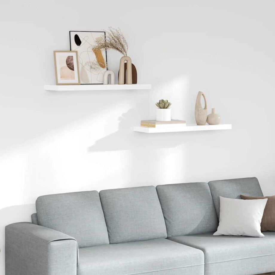 vidaXL Wandschappen zwevend 2 st 80x23,5x3,8 cm MDF hoogglans wit vidaXL Wandschappen zwevend 2 st 80x23,5x3,8 cm MDF hoogglans wit afbeelding 1