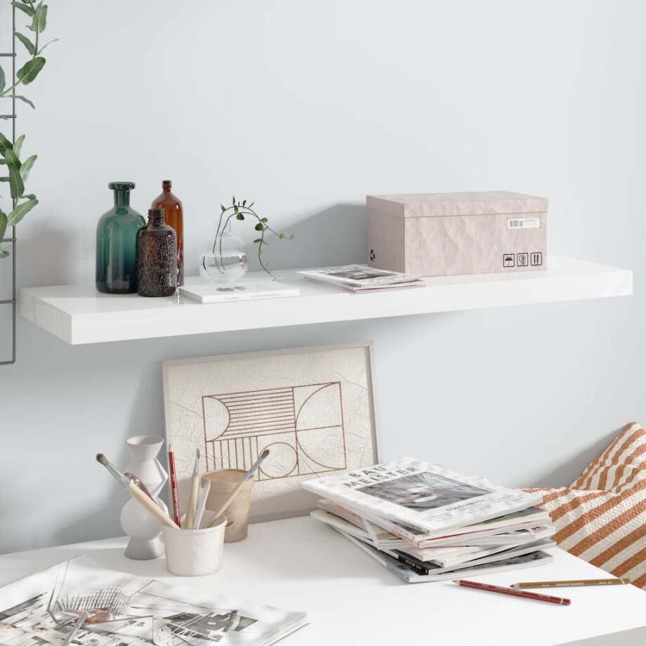 vidaXL Wandschap zwevend 90x23,5x3,8 cm MDF hoogglans wit vidaXL Wandschap zwevend 90x23,5x3,8 cm MDF hoogglans wit afbeelding 1