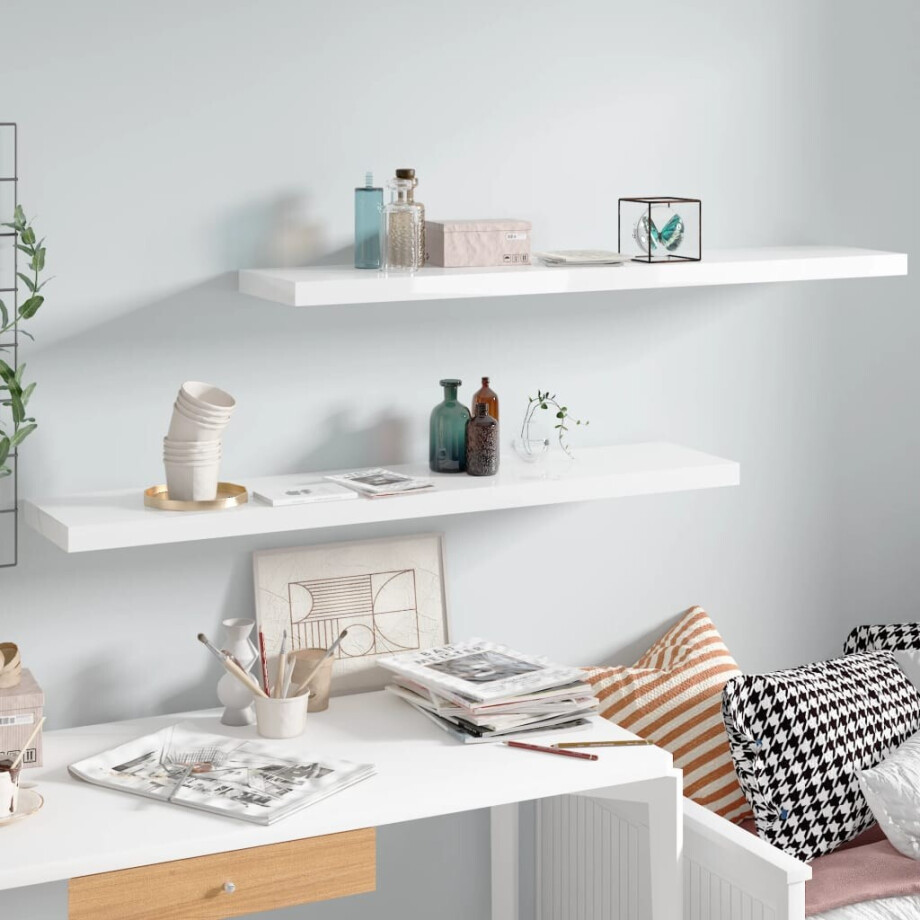 vidaXL Wandschappen zwevend 2 st 120x23,5x3,8 cm MDF hoogglans wit vidaXL Wandschappen zwevend 2 st 120x23,5x3,8 cm MDF hoogglans wit afbeelding 1