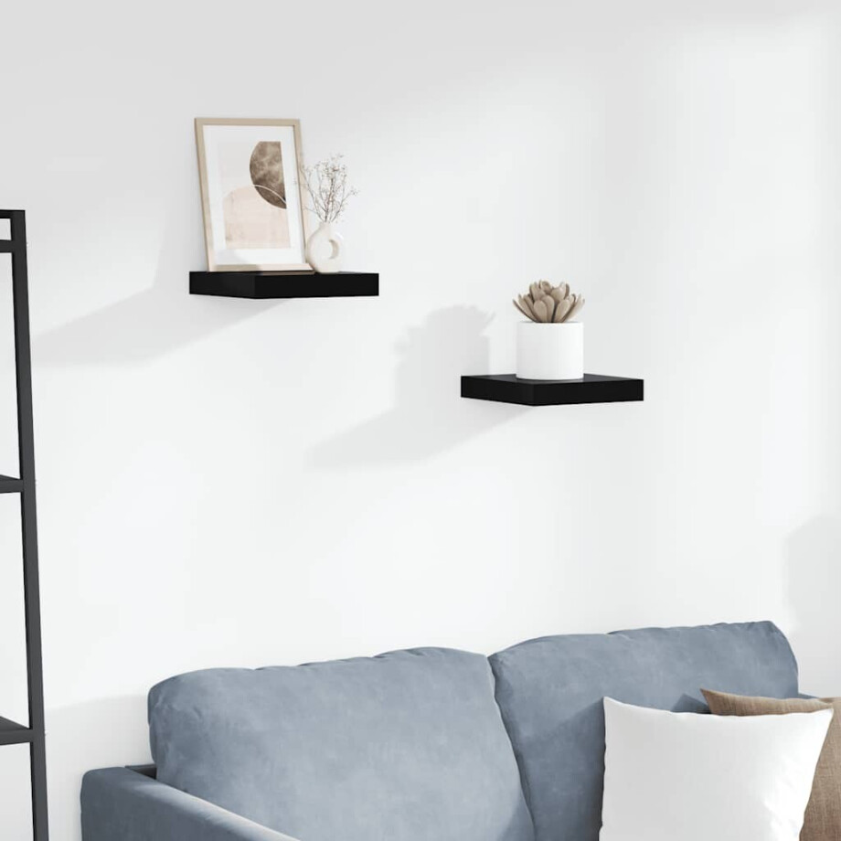 vidaXL Wandschappen zwevend 2 st 23x23,5x3,8 cm MDF hoogglans zwart afbeelding 1