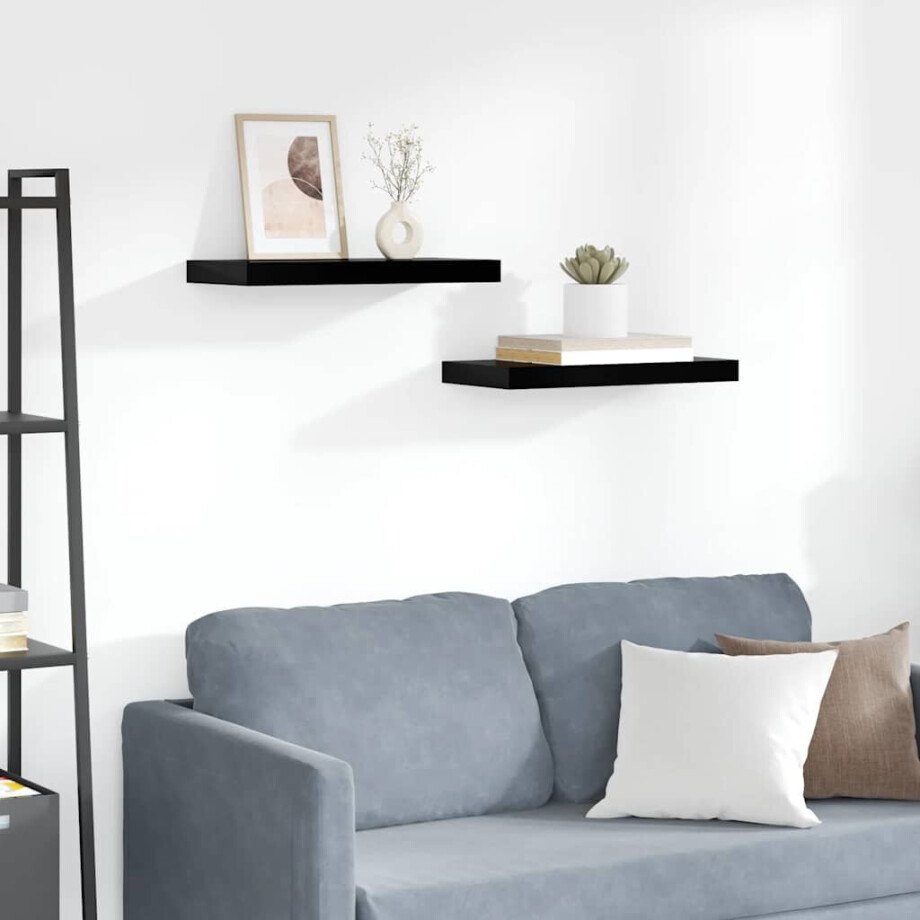 vidaXL Wandschappen zwevend 2 st 50x23x3,8 cm MDF hoogglans zwart afbeelding 1
