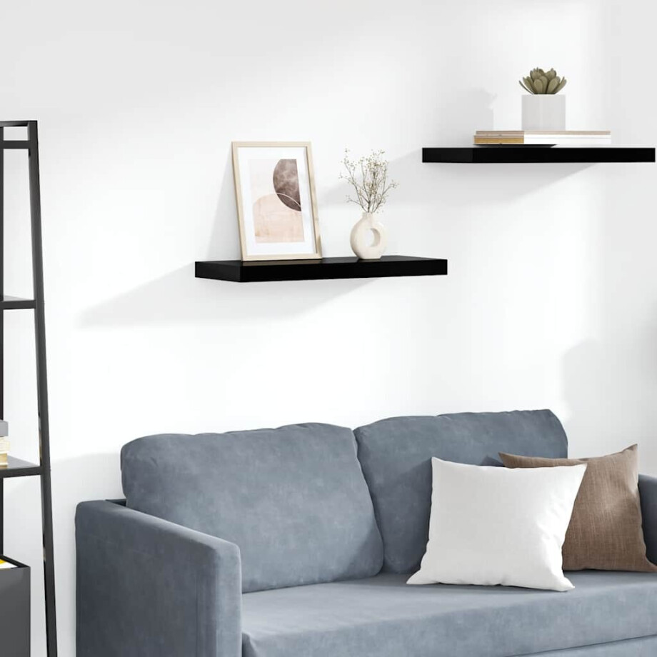 vidaXL Wandschap zwevend 60x23,5x3,8 cm MDF hoogglans zwart vidaXL Wandschap zwevend 60x23,5x3,8 cm MDF hoogglans zwart afbeelding 1