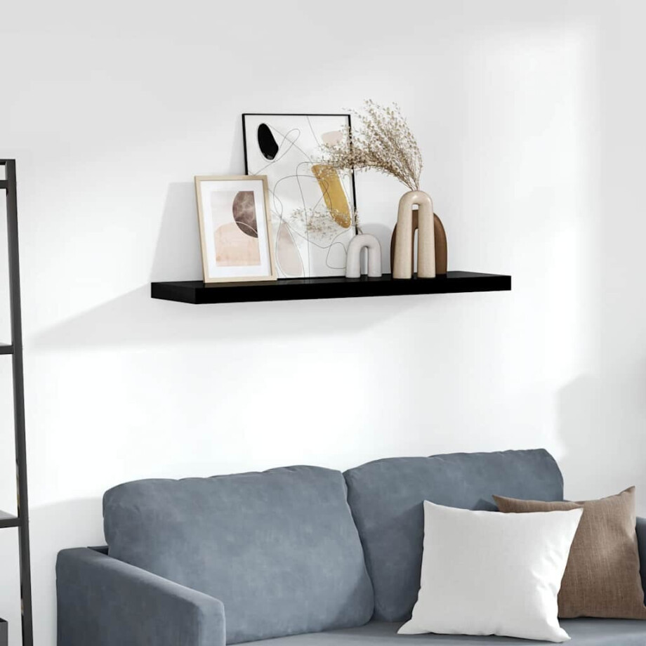 vidaXL Wandschap zwevend 90x23,5x3,8 cm MDF hoogglans zwart afbeelding 1