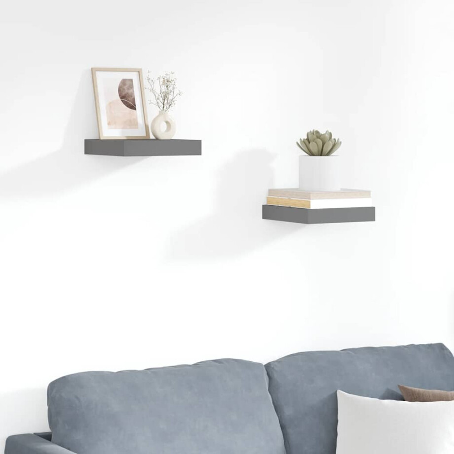 vidaXL Wandschappen zwevend 2 st 23x23,5x3,8 cm MDF hoogglans grijs afbeelding 1