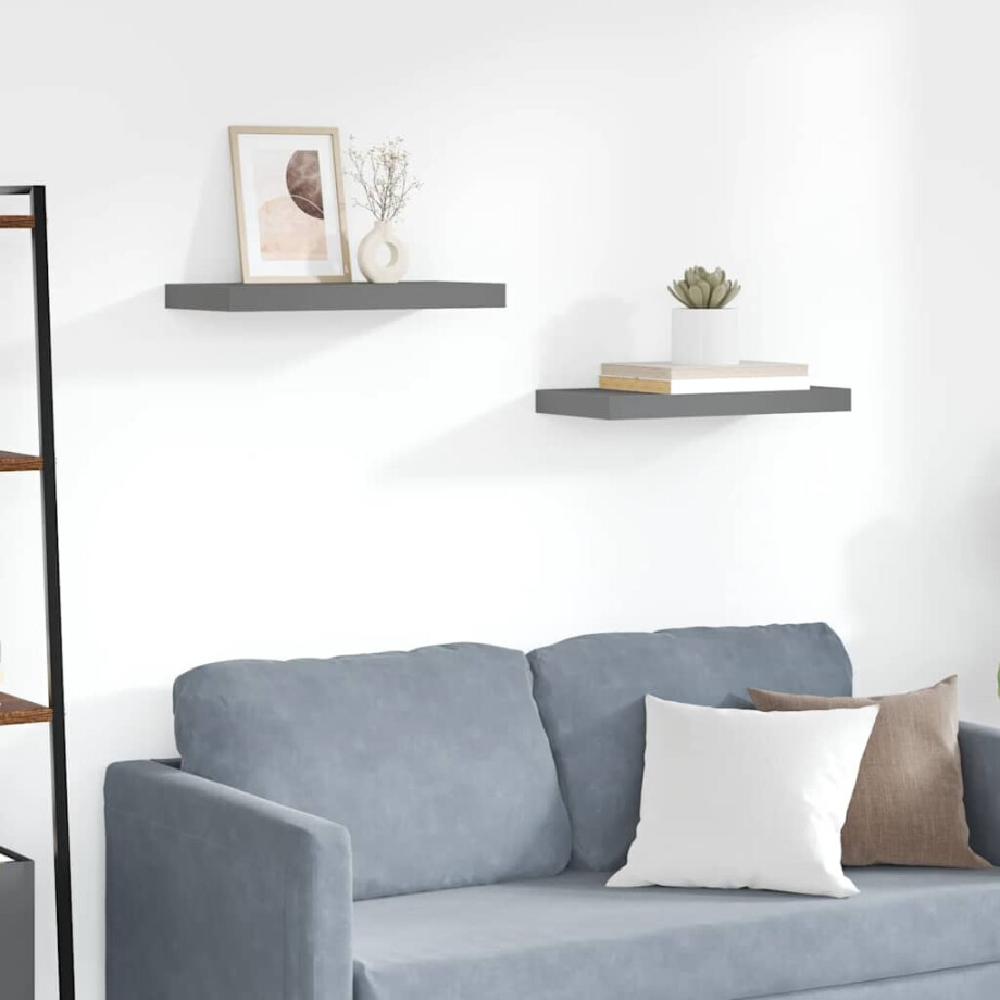 vidaXL Wandschappen zwevend 2 st 50x23x3,8 cm MDF hoogglans grijs afbeelding 1