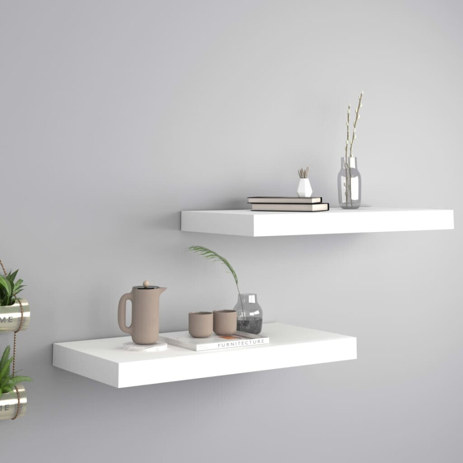 vidaXL Wandschappen zwevend 2 st 50x23x3,8 cm MDF wit afbeelding 1