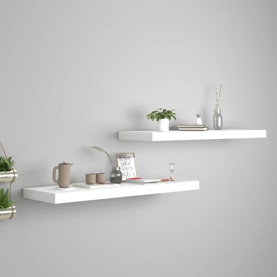 vidaXL Wandschappen zwevend 2 st 80x23,5x3,8 cm MDF wit afbeelding 1