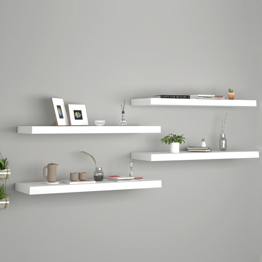 vidaXL Wandschappen zwevend 4 st 80x23,5x3,8 cm MDF wit afbeelding 1