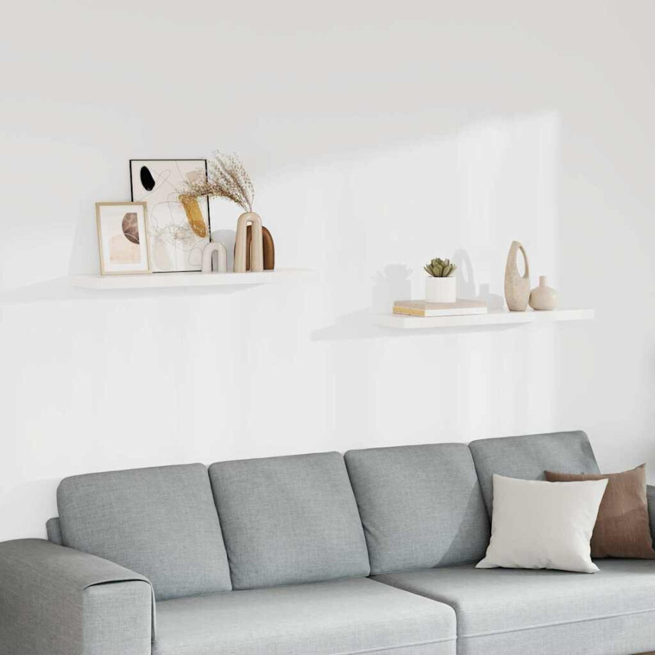 vidaXL Wandschappen zwevend 2 st 90x23,5x3,8 cm MDF wit afbeelding 1