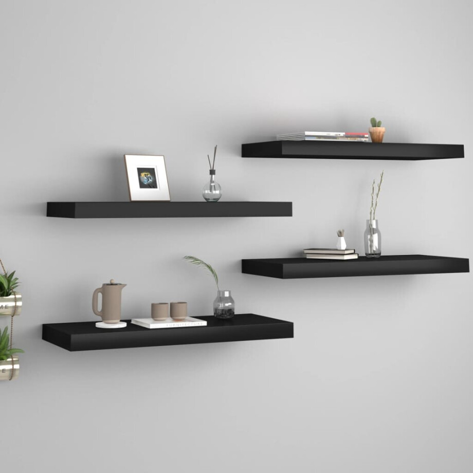 vidaXL Wandschappen zwevend 4 st 60x23,5x3,8 cm MDF zwart vidaXL Wandschappen zwevend 4 st 60x23,5x3,8 cm MDF zwart afbeelding 1