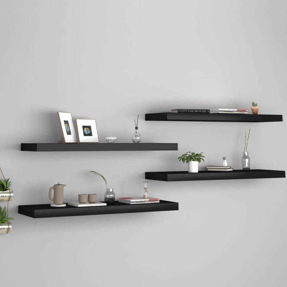 vidaXL Wandschappen zwevend 4 st 80x23,5x3,8 cm MDF zwart afbeelding 1