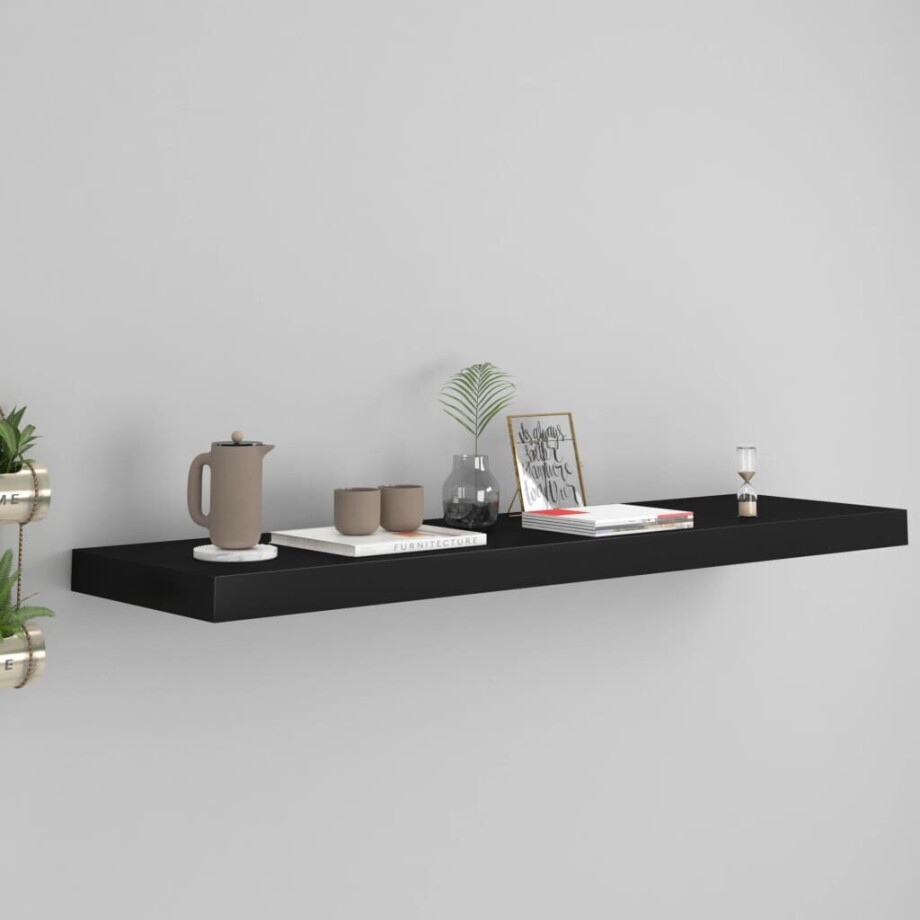 vidaXL Wandschap zwevend 90x23,5x3,8 cm MDF zwart afbeelding 1