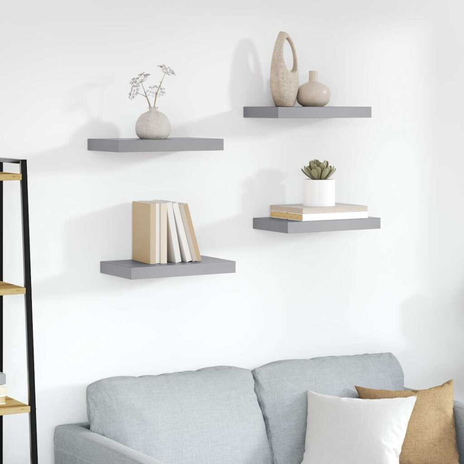 vidaXL Wandschappen zwevend 4 st 23x23,5x3,8 cm MDF grijs vidaXL Wandschappen zwevend 4 st 23x23,5x3,8 cm MDF grijs afbeelding 1