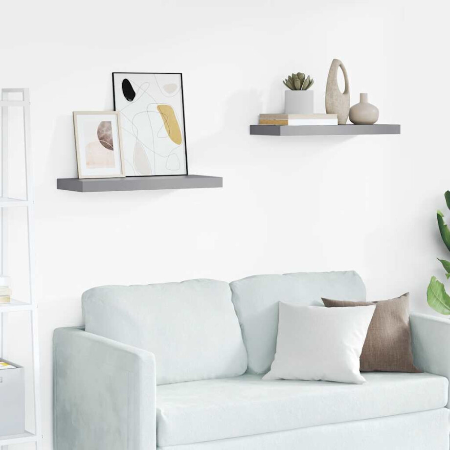 vidaXL Wandschappen zwevend 2 st 60x23,5x3,8 cm MDF grijs afbeelding 1