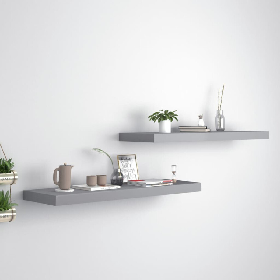 vidaXL Wandschappen zwevend 2 st 80x23,5x3,8 cm MDF grijs vidaXL Wandschappen zwevend 2 st 80x23,5x3,8 cm MDF grijs afbeelding 1