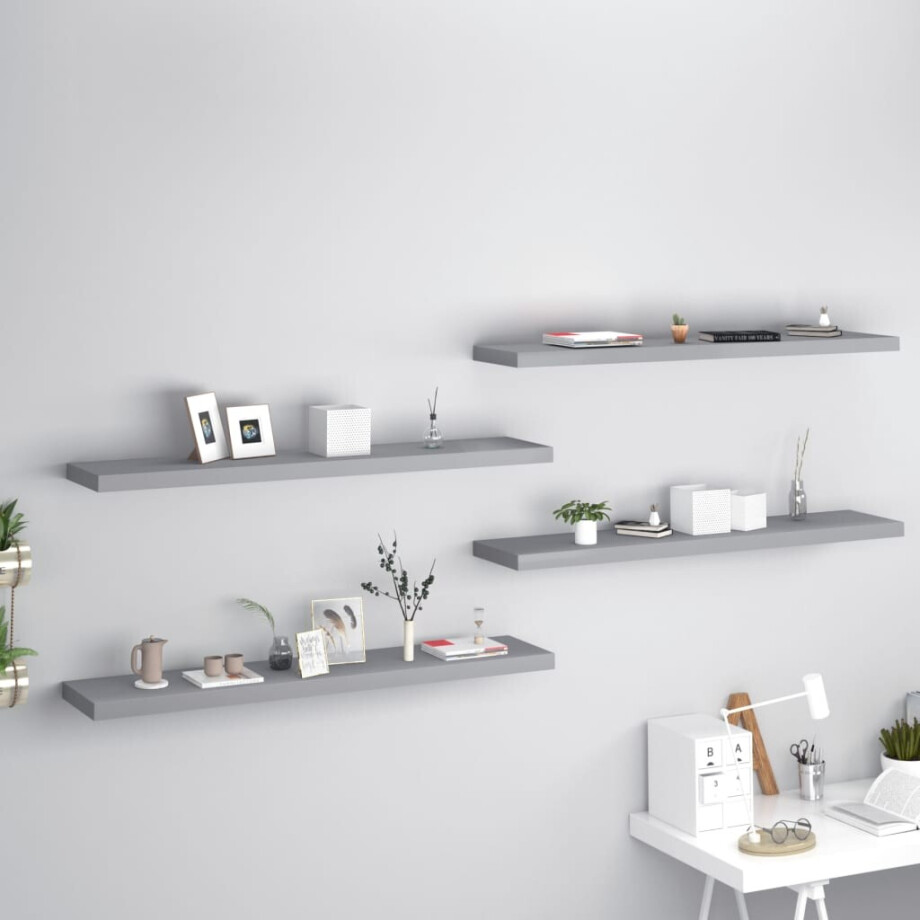 vidaXL Wandschappen zwevend 4 st 120x23,5x3,8 cm MDF grijs afbeelding 1