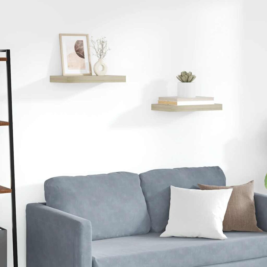 vidaXL Wandschappen zwevend 2 st 40x23x3,8 cm MDF eikenkleurig afbeelding 1