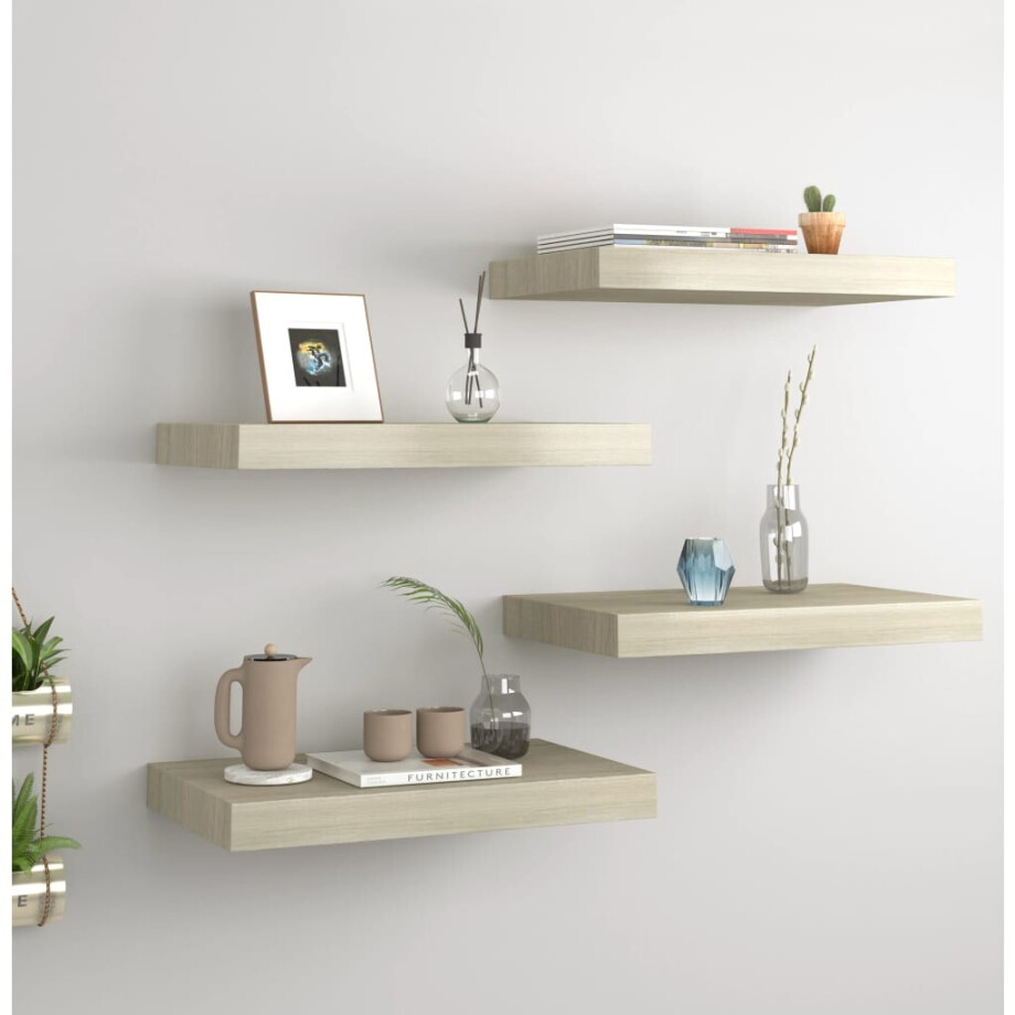 vidaXL Wandschappen zwevend 4 st 40x23x3,8 cm MDF eikenkleurig vidaXL Wandschappen zwevend 4 st 40x23x3,8 cm MDF eikenkleurig afbeelding 1
