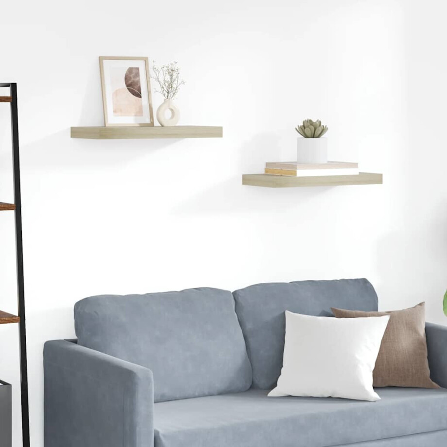 vidaXL Wandschappen zwevend 2 st 50x23x3,8 cm MDF eikenkleurig afbeelding 1