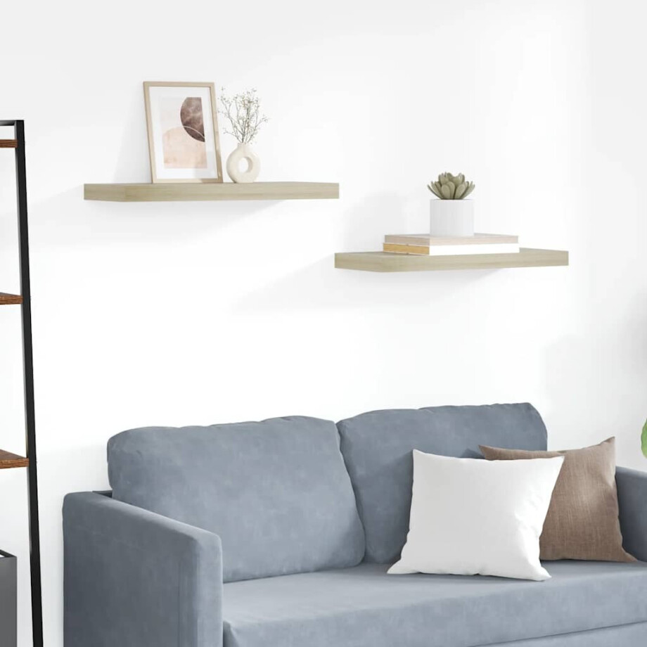 vidaXL Wandschappen zwevend 2 st 60x23,5x3,8 cm MDF eikenkleurig afbeelding 1