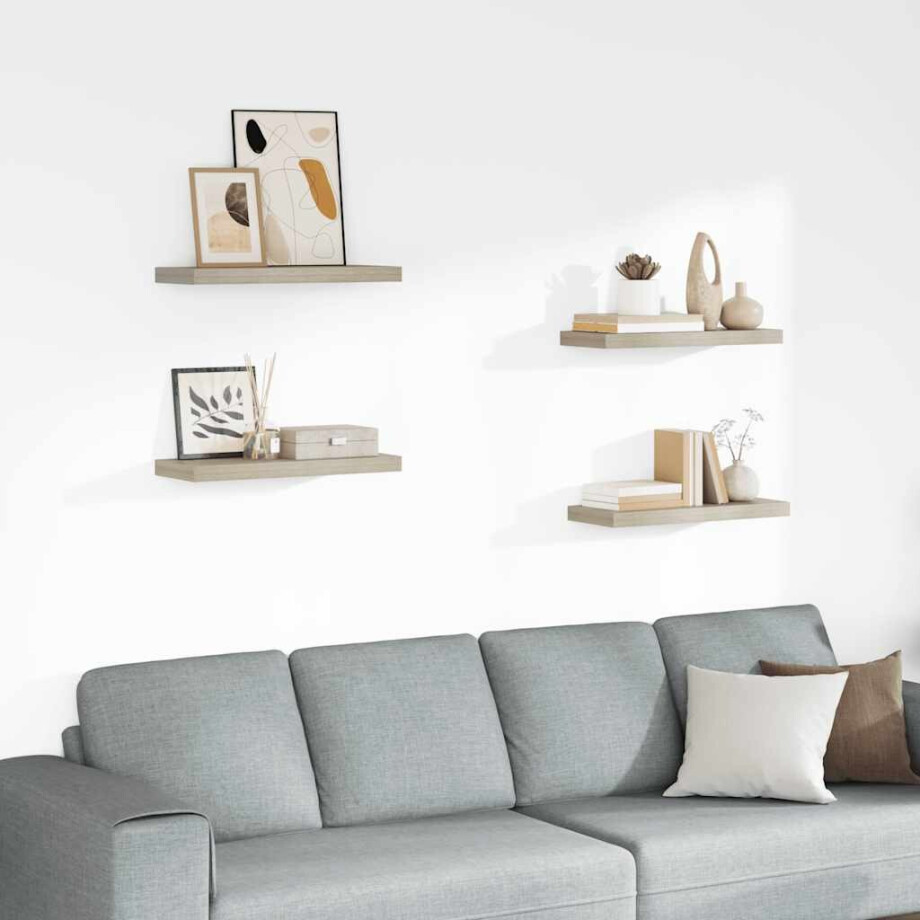 vidaXL Wandschappen zwevend 4 st 60x23,5x3,8 cm MDF eikenkleurig vidaXL Wandschappen zwevend 4 st 60x23,5x3,8 cm MDF eikenkleurig afbeelding 1