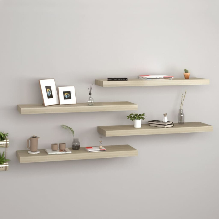 vidaXL Wandschappen zwevend 4 st 80x23,5x3,8 cm MDF eikenkleurig afbeelding 1