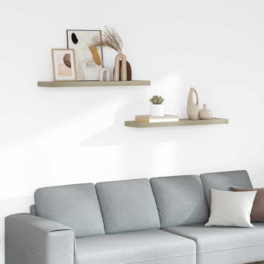 vidaXL Wandschappen zwevend 2 st 90x23,5x3,8 cm MDF eikenkleurig afbeelding 1
