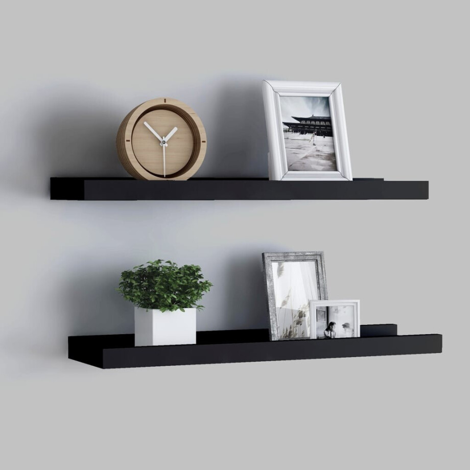 vidaXL Fotoplanken 2 st 60x9x3 cm MDF zwart afbeelding 1