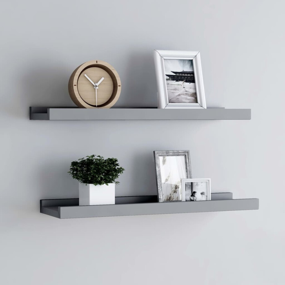 vidaXL Fotoplanken 2 st 40x9x3 cm MDF grijs afbeelding 1