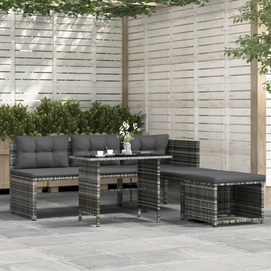vidaXL 4-delige Tuinset met kussens poly rattan grijs afbeelding 1