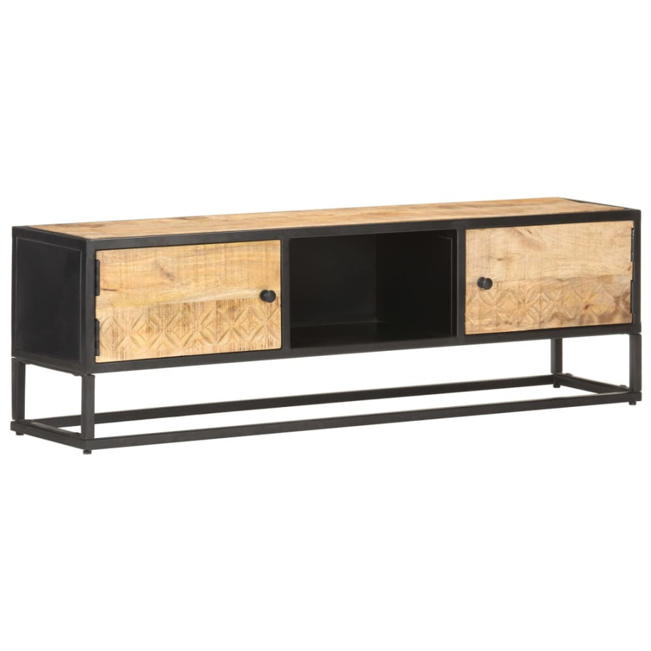 vidaXL Tv-meubel met bewerkte deur 130x30x40 cm ruw mangohout afbeelding 1