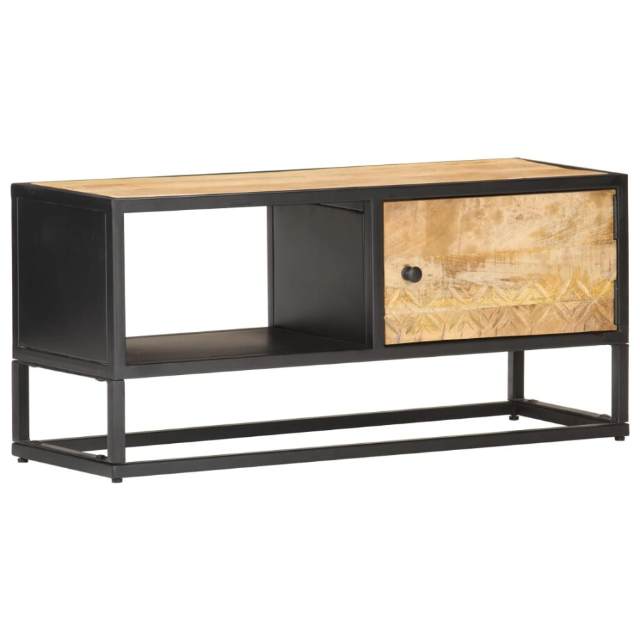 vidaXL Tv-meubel met bewerkte deur 90x30x40 cm ruw mangohout afbeelding 1