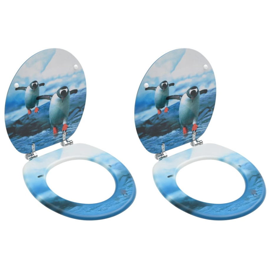 vidaXL Toiletbrillen met deksel 2 st pinguïn MDF afbeelding 1
