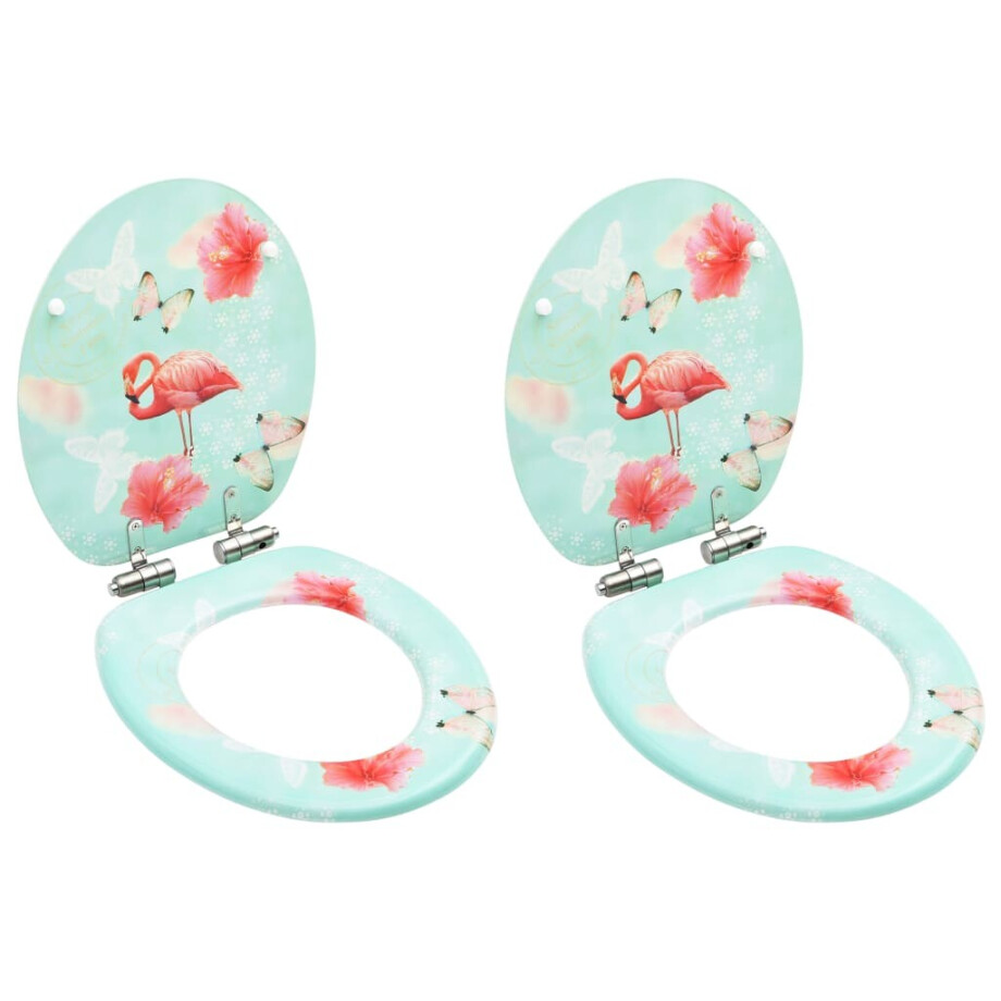 vidaXL Toiletbrillen met soft-close deksel 2 st flamingo MDF afbeelding 1