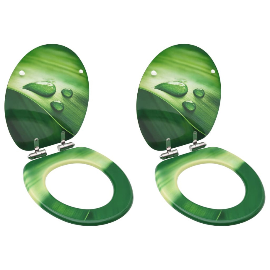 vidaXL Toiletbrillen met soft-close deksel 2 st waterdruppel MDF groen afbeelding 1