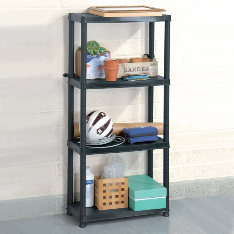 vidaXL Opbergrek 4-laags 61x30,5x130 cm kunststof zwart afbeelding 1
