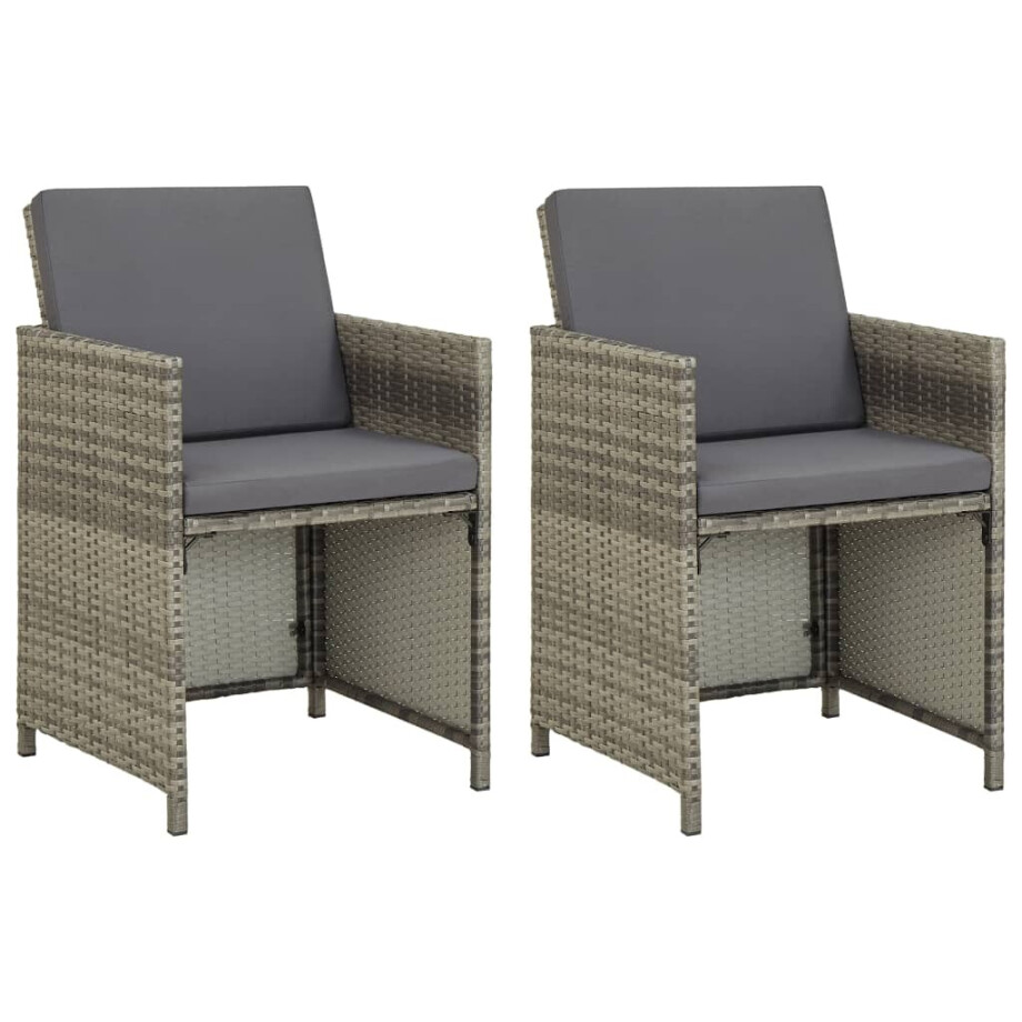 vidaXL Tuinstoelen 2 st met kussens poly rattan grijs afbeelding 1