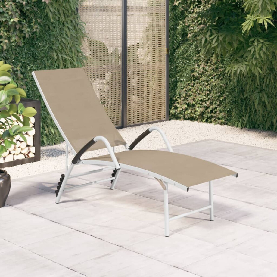 vidaXL Ligbed textileen en aluminium crèmekleurig vidaXL Ligbed textileen en aluminium crèmekleurig afbeelding 1