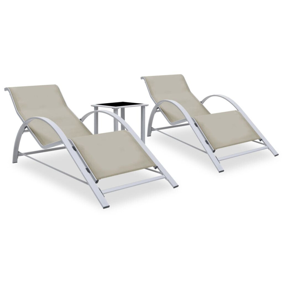vidaXL Ligbedden 2 st met tafel aluminium crèmekleurig afbeelding 1