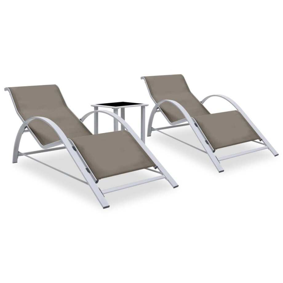 vidaXL Ligbedden 2 st met tafel aluminium taupekleurig afbeelding 1
