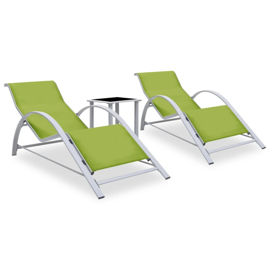 vidaXL Ligbedden 2 st met tafel aluminium groen vidaXL Ligbedden 2 st met tafel aluminium groen afbeelding 1
