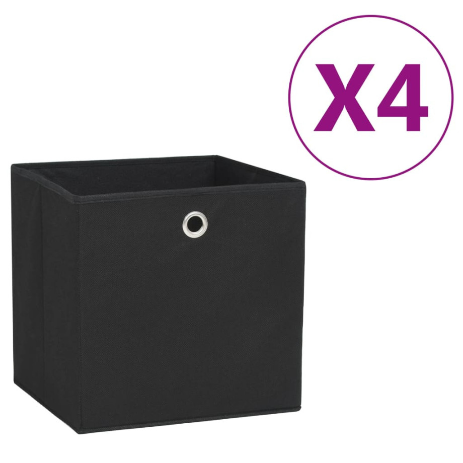 vidaXL Opbergboxen 4 st 28x28x28 cm nonwoven stof zwart afbeelding 1