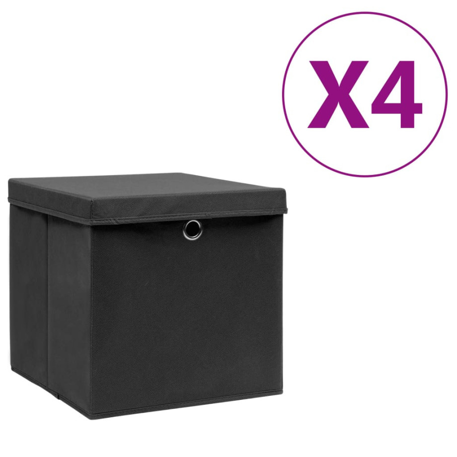 vidaXL Opbergboxen met deksel 4 st 28x28x28 cm zwart afbeelding 1