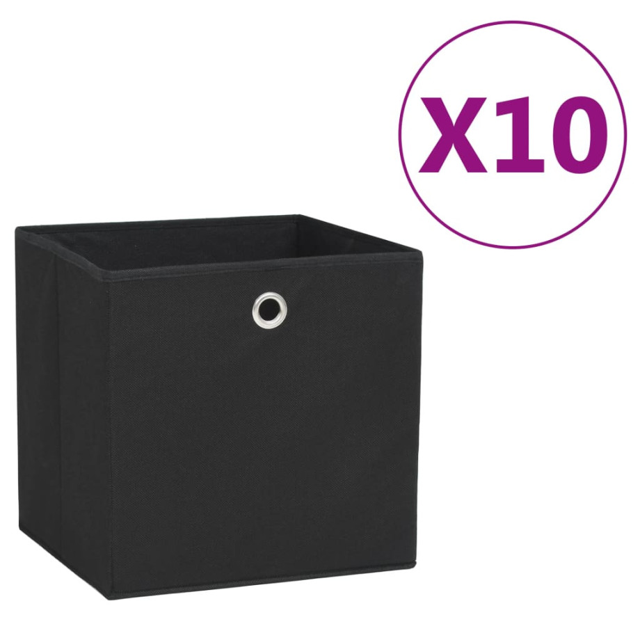 vidaXL Opbergboxen 10 st 28x28x28 cm nonwoven stof zwart afbeelding 1