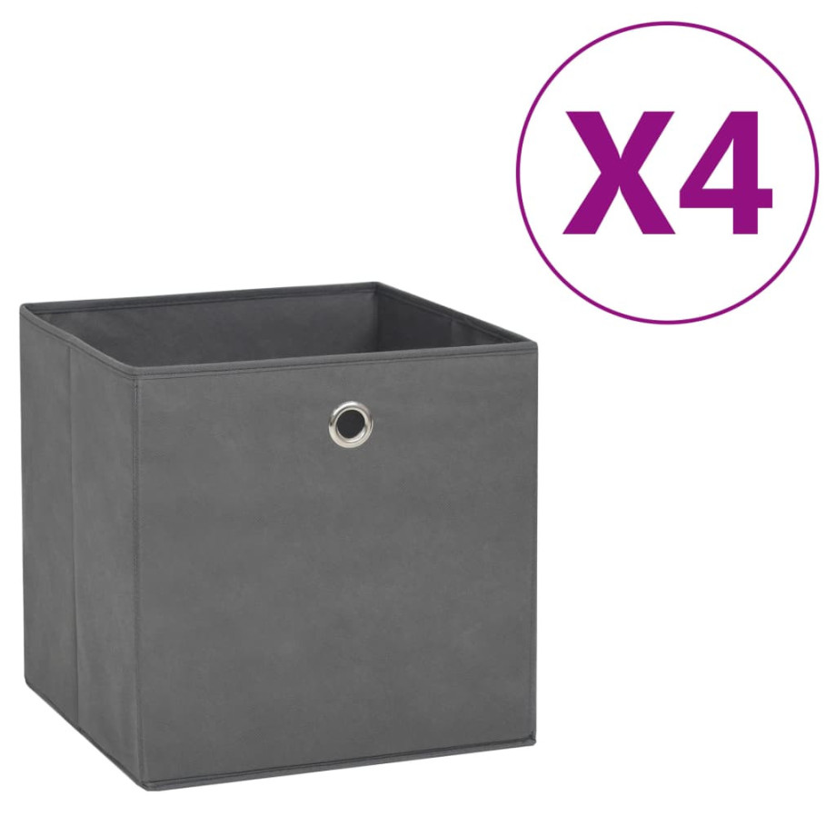 vidaXL Opbergboxen 4 st 28x28x28 cm nonwoven stof grijs afbeelding 1