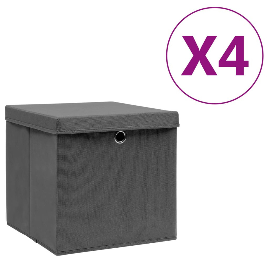 vidaXL Opbergboxen met deksel 4 st 28x28x28 cm zwart afbeelding 1