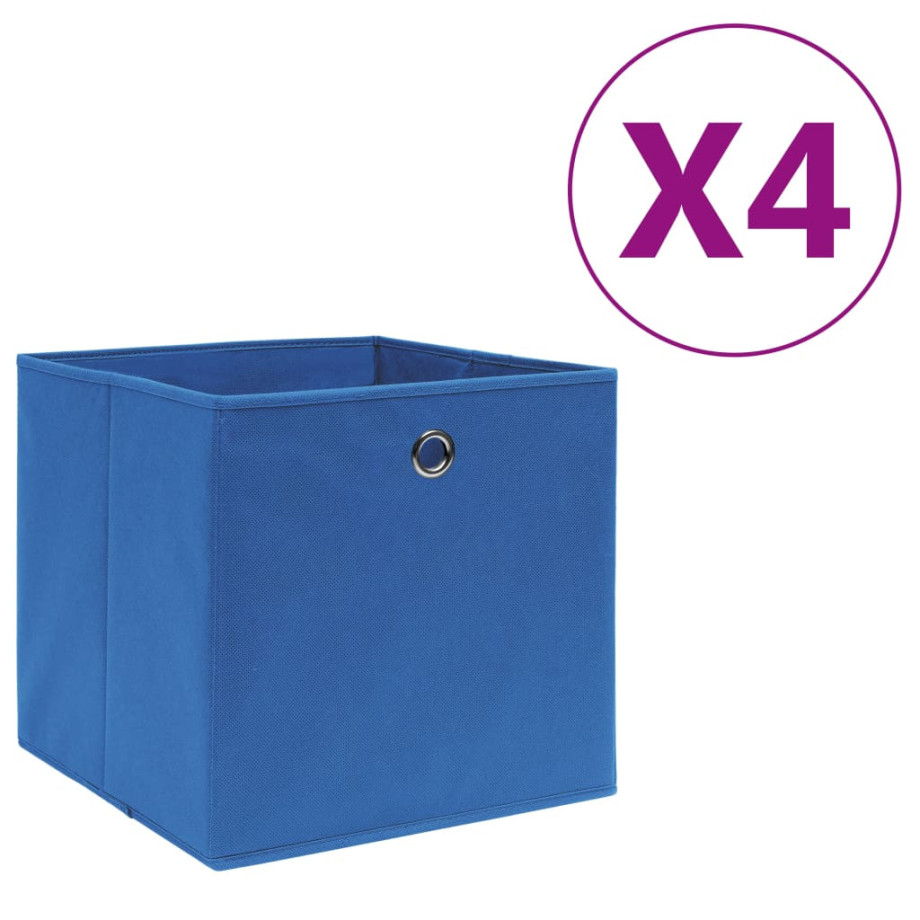 vidaXL Opbergboxen 4 st 28x28x28 cm nonwoven stof blauw afbeelding 1