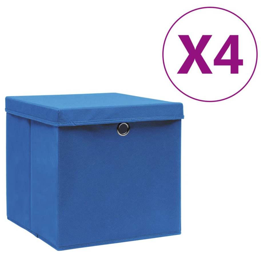 vidaXL Opbergboxen met deksel 4 st 28x28x28 cm blauw afbeelding 1