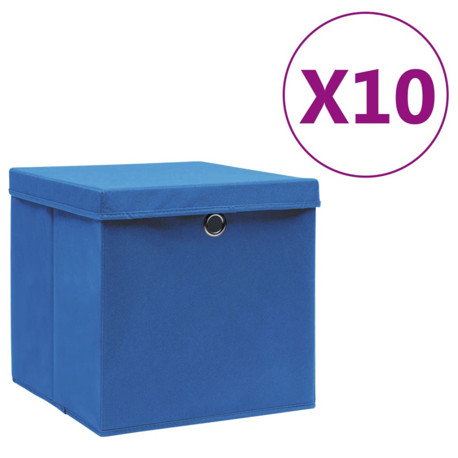 vidaXL Opbergboxen met deksel 4 st 28x28x28 cm blauw afbeelding 1